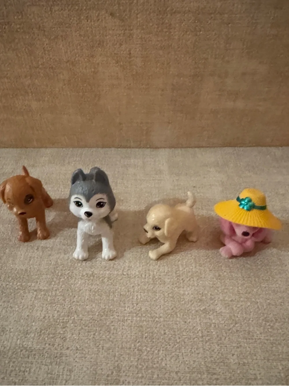 Miniature Toy Puppy Set - Assorted Colors (Gray, Brown, Cream, Pink)
